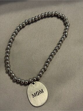 Silver Bead Pendant Necklace - MOM Engraved you pick